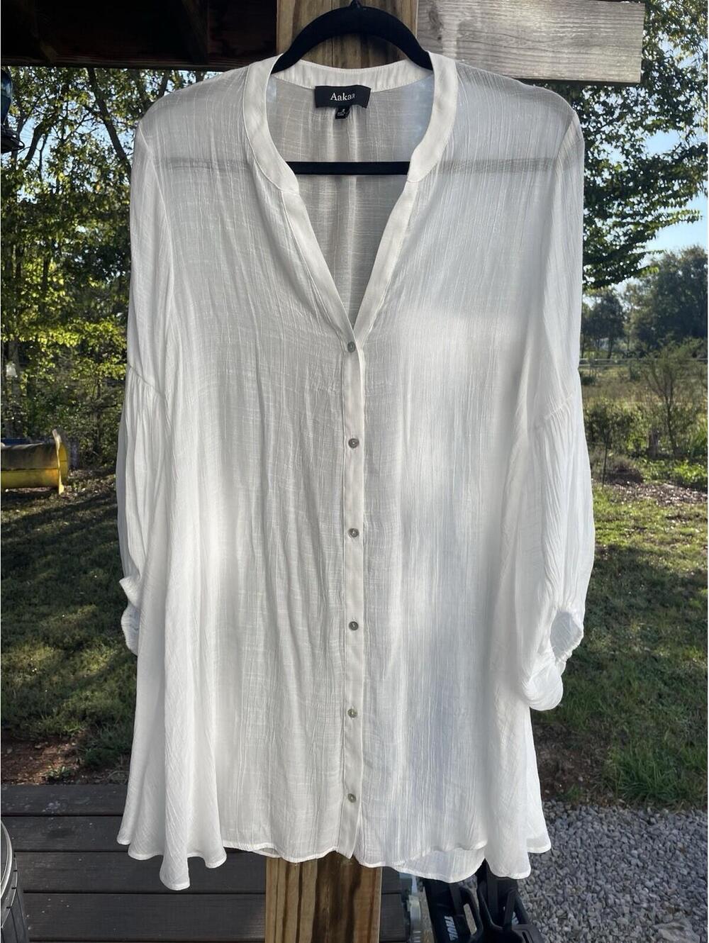 Salsa Swim Cover Up Sheer Gauze White Sz Small Knee Length with Balloon Sleeves